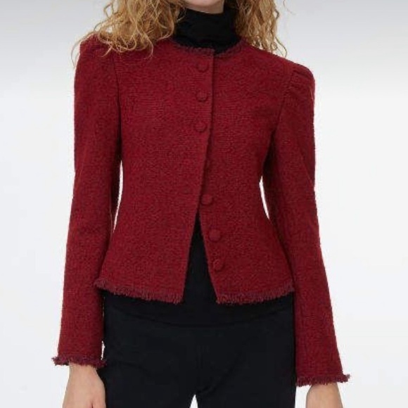 Club Monaco Blazer Cropped Puff-Shoulder Burgundy Blazer Jacket NWT - Picture 4 of 9